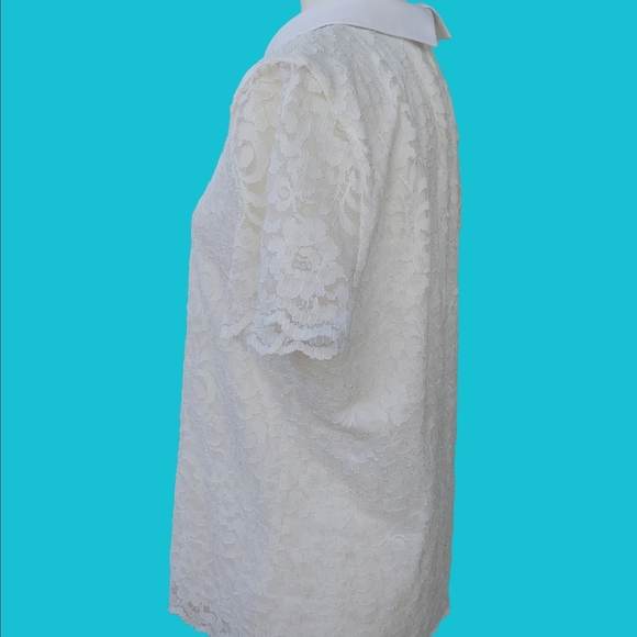 Karl Lagerfeld White Lace Women's Top with Fold Collar and Bow Size Large - Picture 10 of 16